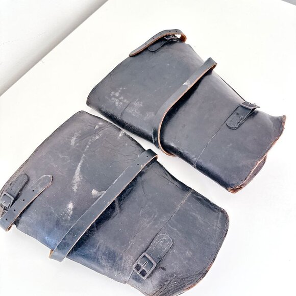 ANTIQUE WWII SWISS ARMY LEATHER BOOT GAITERS - PAIR - Picture 2 of 10